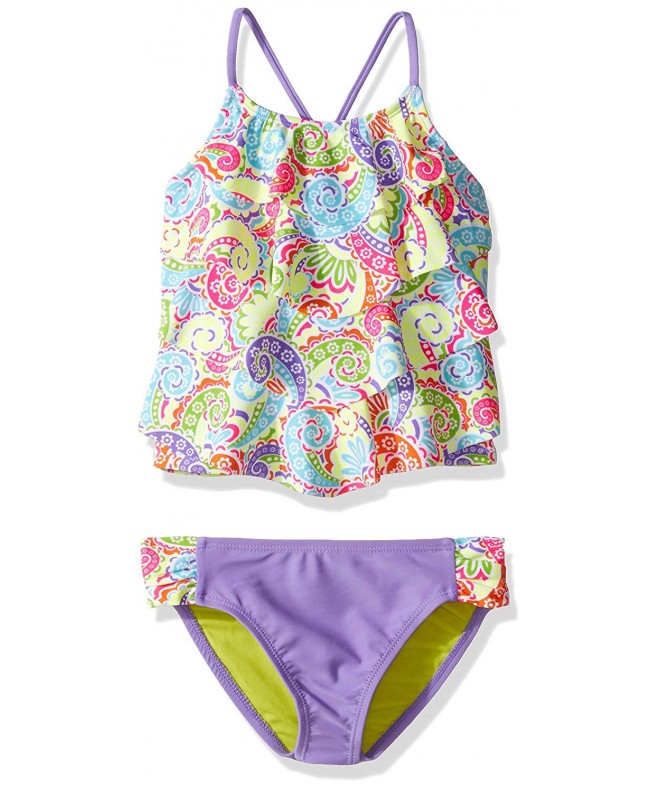 Big Tiki Girls Two Piece Flounce Top Swimsuit- - Purple Hebe - C312O7FH77N