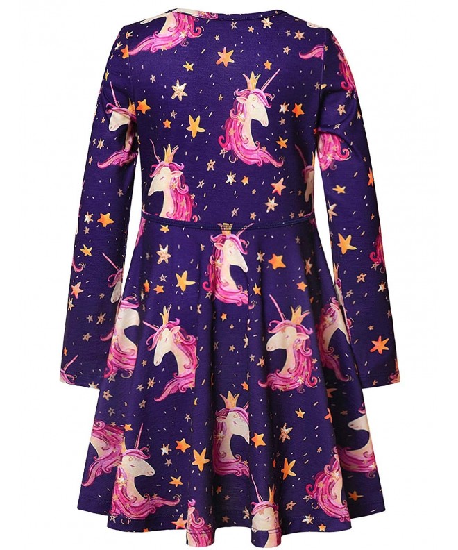 Girls Long Sleeve Dresses for Kids Unicorn Clothes Cotton Outfits ...