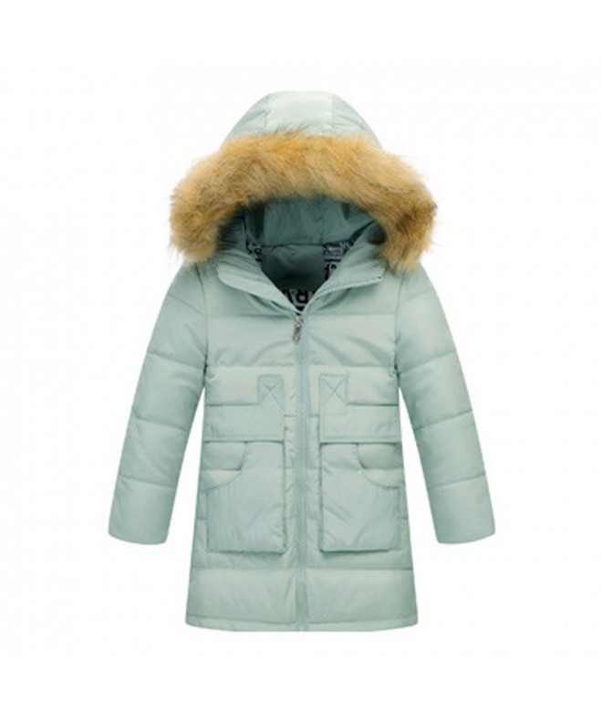Girls' Quilted Hooded Puffer Coat Jacket with Faux Fur Hood - Green ...