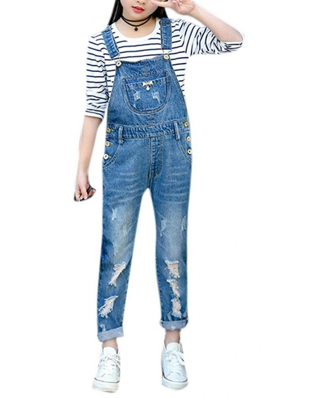 Girls Distressed Overalls Suspender Shortall