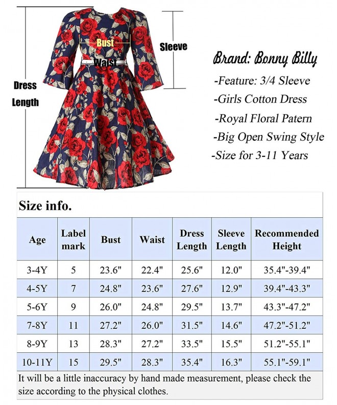 Girls Classy Vintage Floral Swing Kids Party Dresses - Floral Red ...