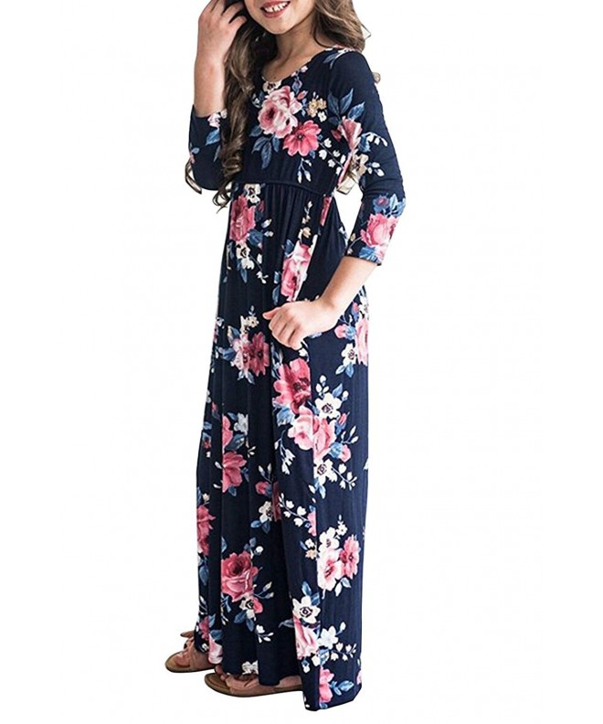 Foshow Floral Dresses Casual Pockets