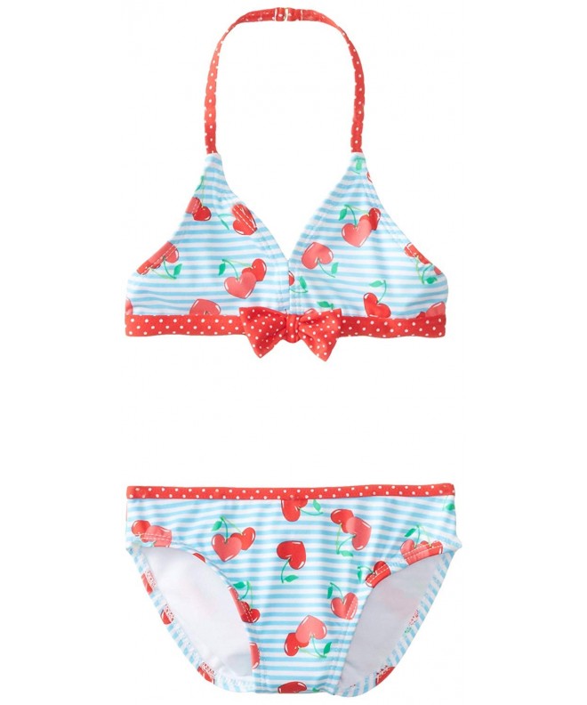 Little Girls' Mix-Print Cherry Bikini Swimsuit - Blue - CN11KLC1N5P