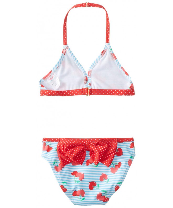 Little Girls' Mix-Print Cherry Bikini Swimsuit - Blue - CN11KLC1N5P