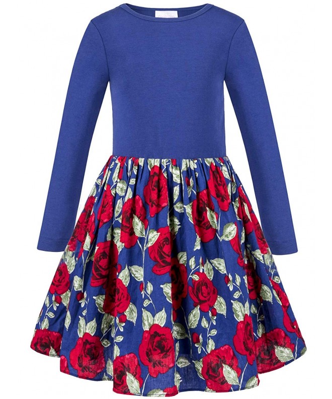 Girl's Long Sleeve Solid Top and Red Floral Skirt Dress - Navy Blue ...