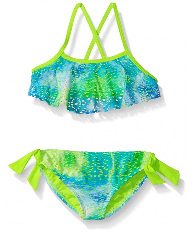 Angel Beach Big Girls Printed Chrochet Triple Ruffle Tankini Swim Set