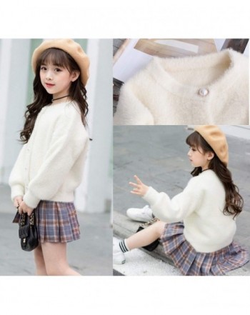 Girl's Fuzzy Fluffy Thick White Cardigan for Girls 4-12 Years - White ...