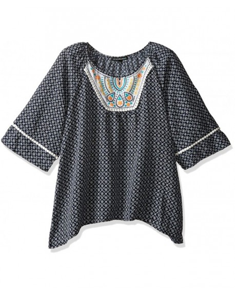 Girls' Big Printed Peasant Top with Chest Applique and Trim Around The ...