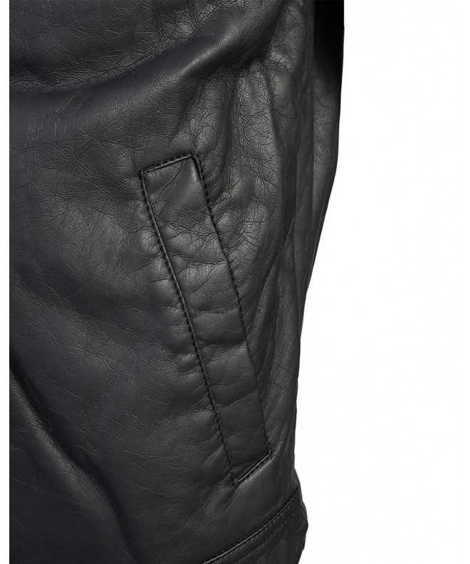 Boys Faux Leather Jacket with Fleece Hoodie - Black W/Grey Hood ...