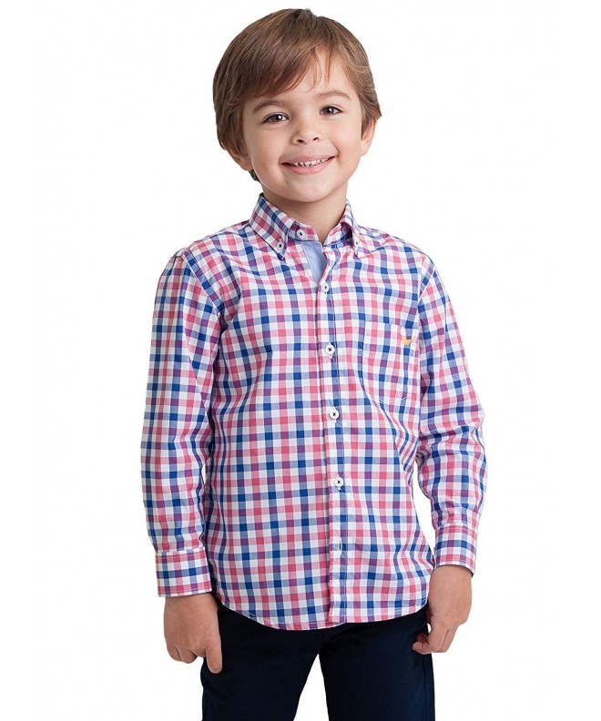 Toddler Boys' Gingham Blue Red Plaid Check Dress Shirt - 100% Pima ...