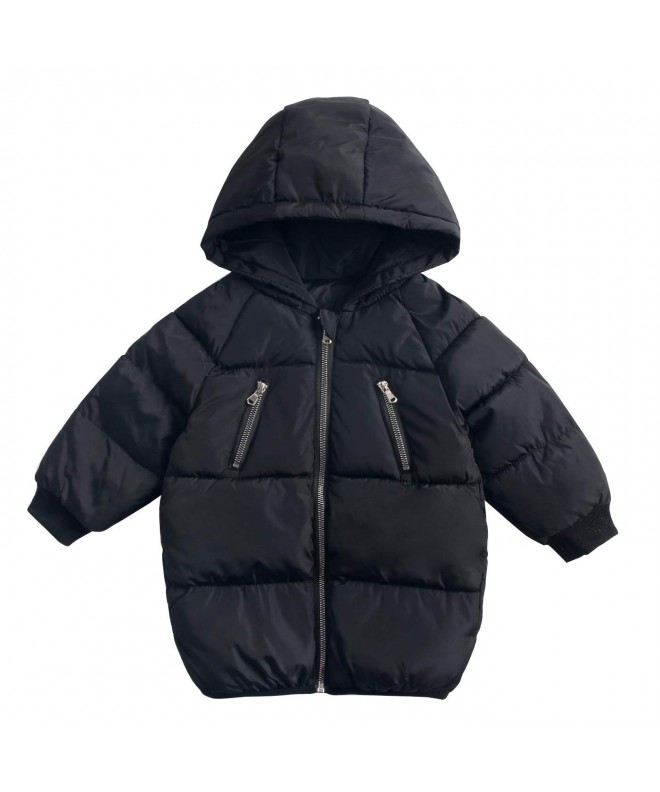 Girls Puffer Hooded Outwear Winter Coat Snowsuit - Black - C218HAL5OKT