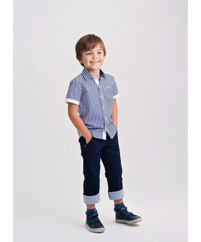 Toddler Boys' Cotton Pants - Navy Blue Roll Up Pants Adjustable Waist ...