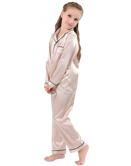 Kids Satin Pajamas Set PJS Long Sleeve Button-Down Sleepwear Loungewear ...