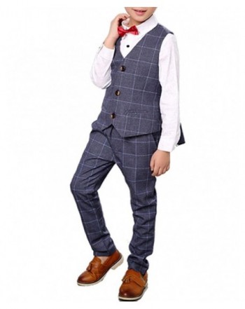 Boys Plaid Gray Blue Red Suit Set with Grid 3 Pieces Jacket Vest Pants ...
