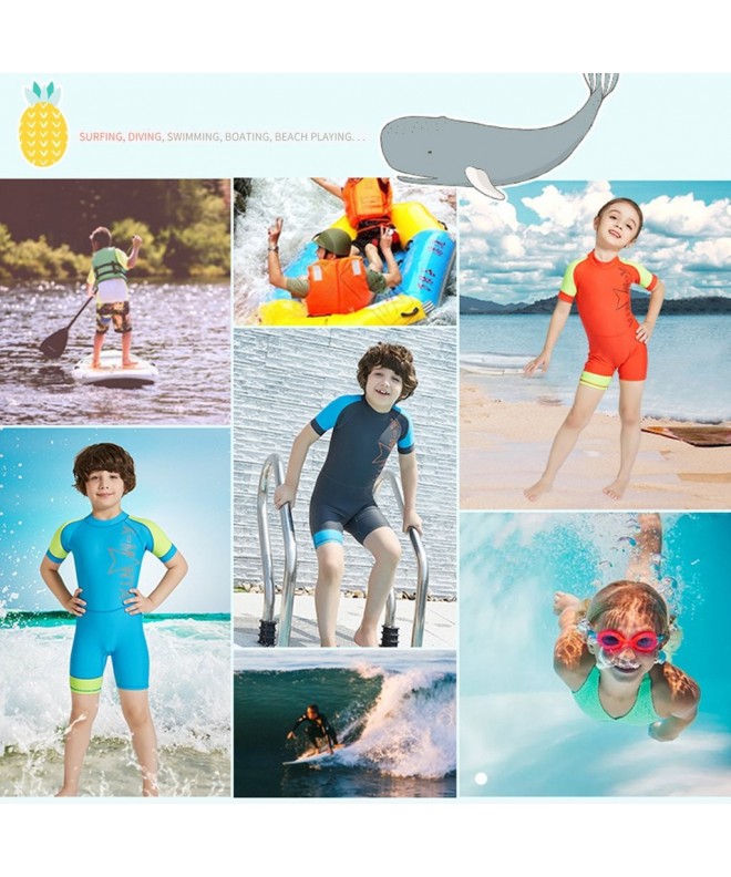 Boys Girls One Piece Swimsuit - Kids Short Sleeves Swimwear UPF 50+ UV ...