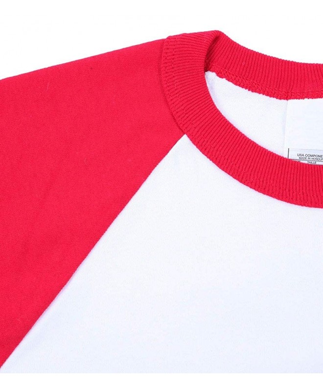 Unisex Kids Raglan 3/4 Sleeve Baseball T Shirt Top - White/Red ...