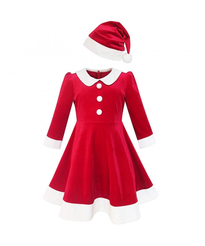 Girls Dress Christmas Hat Red Velvet Long Sleeve Holiday Size 4-14 ...