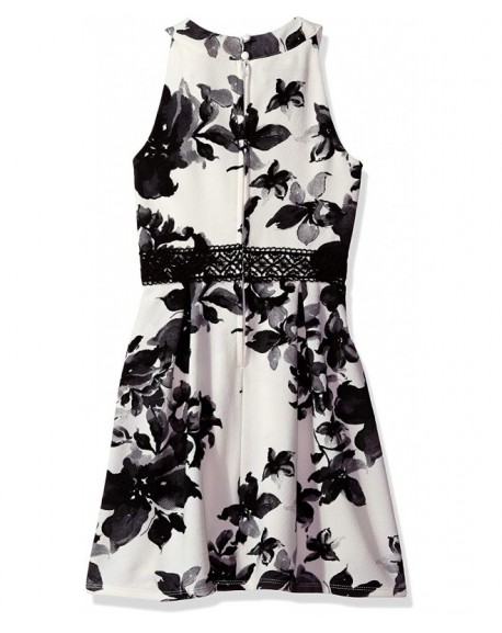 Girls' Big Print Dress with Illusion Waist - Pat Z/Black/White ...