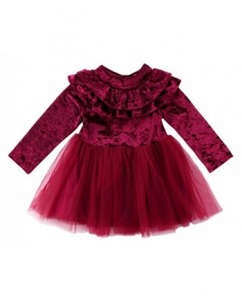 Little Girls Long Sleeve Ruffle Trim Velvet Tutu Dress (100/1-2 Years ...