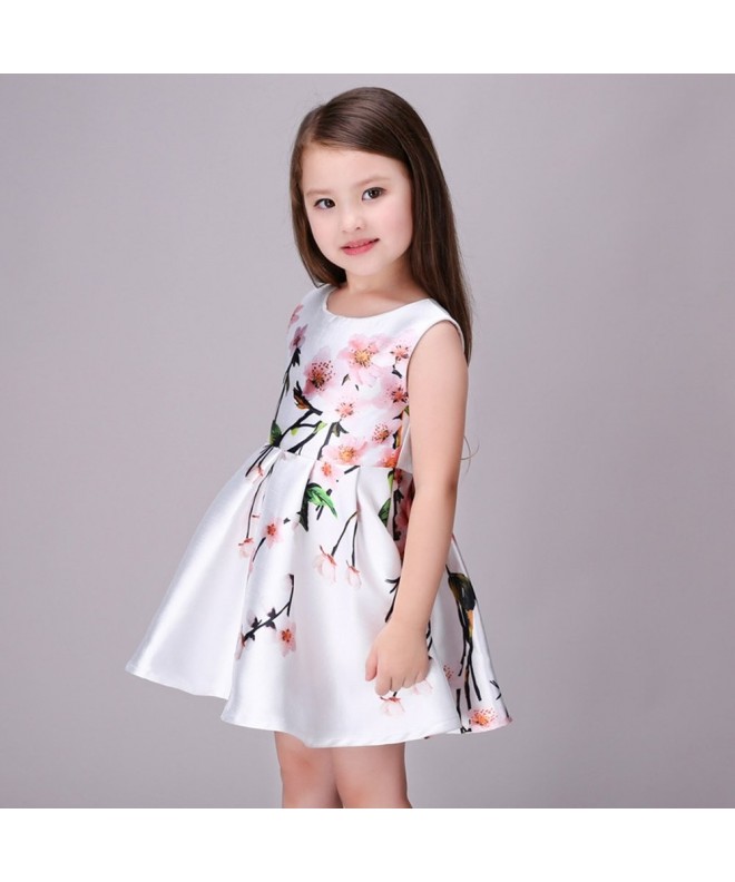 Little Girls Sleeveless Peachblossom Print White Princess Dress ...