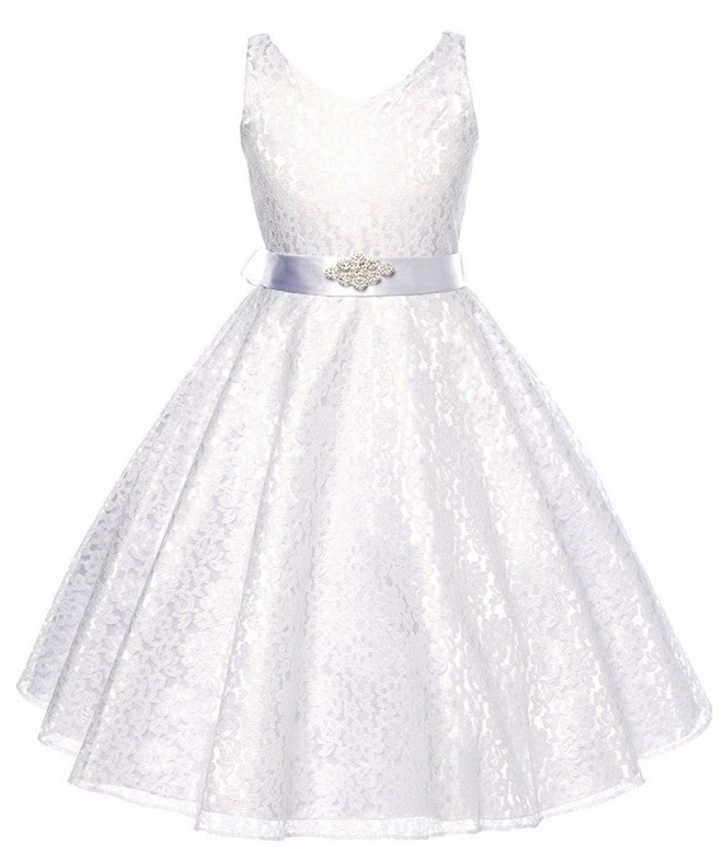 Lovely Lace V-Neck Flower Girl Dress - White - C811NPQ2XB7