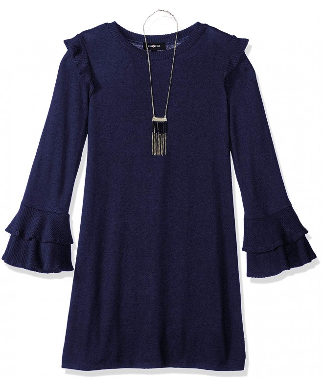 Girls' Big Bell Sleeve Fuzzy Knit A-line Dress - Midnight Navy ...