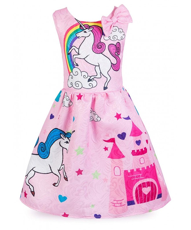 Little Girls Stars Unicorn Rainbow Dress Pageant Pleated Dress - Pink ...