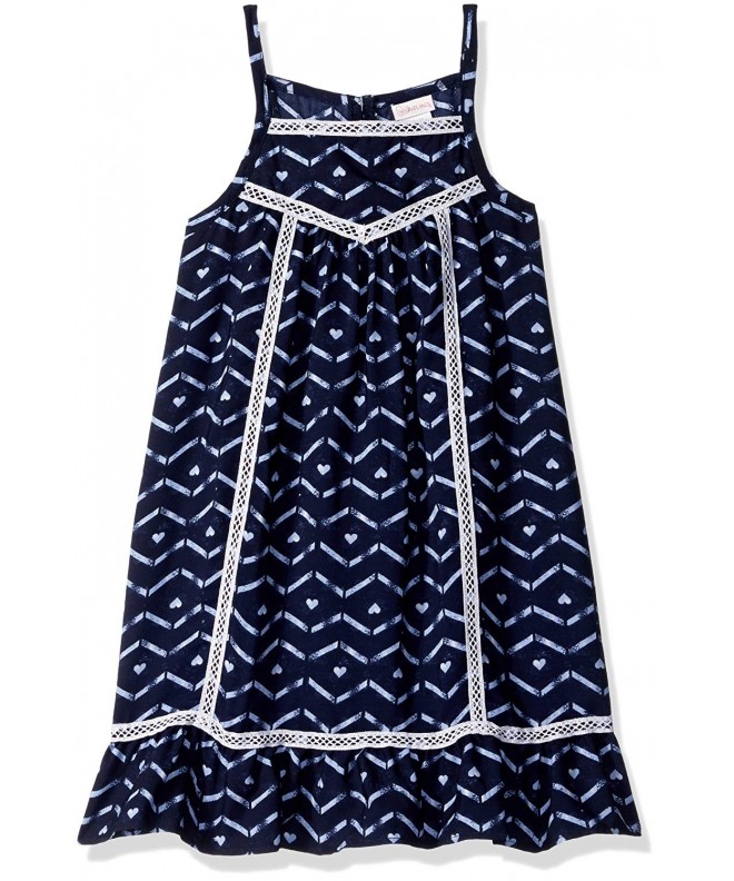 Girls' Little Printed Woven Sundress with Lace Trim - Navy/White ...